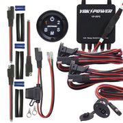 Yak-Power front panel closeup showing labeled switches and durable housing benefit quick control