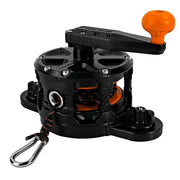 YakAttack DropShot front view showing compact reel for tidy deck storage