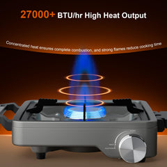 YARUITK close-up of dual burners showing solid flame and efficient cooking power
