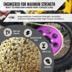YBE Yelnats master link and chain ends displayed for easy sizing and quick installation