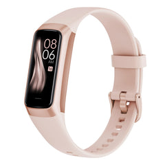 YBYHFAA front view showing pink watch face and AMOLED screen, clear readability benefit