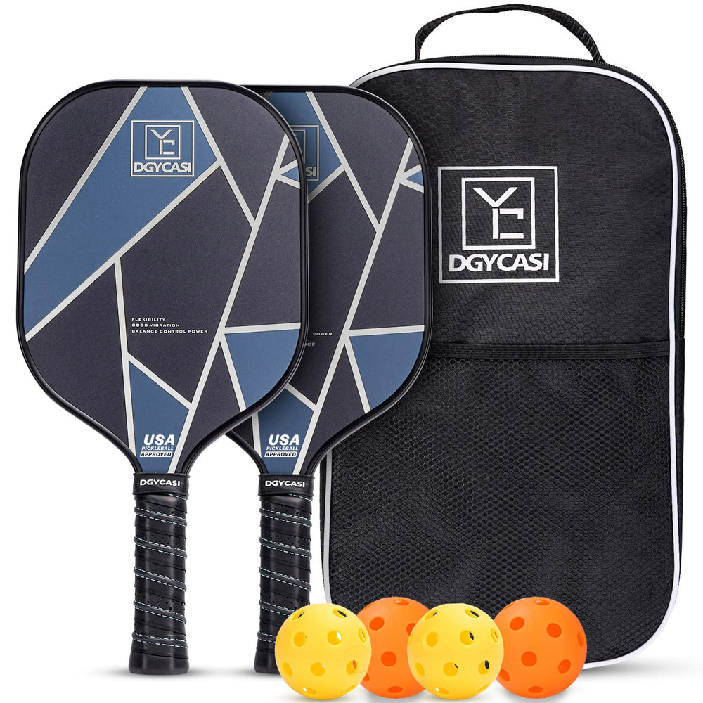 YC DGYCASI front view of paddle set showing included bag and balls, ready to play