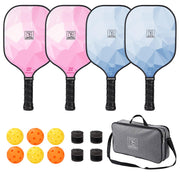 YC DGYCASI front view of four paddles in vibrant colors showing complete set benefits