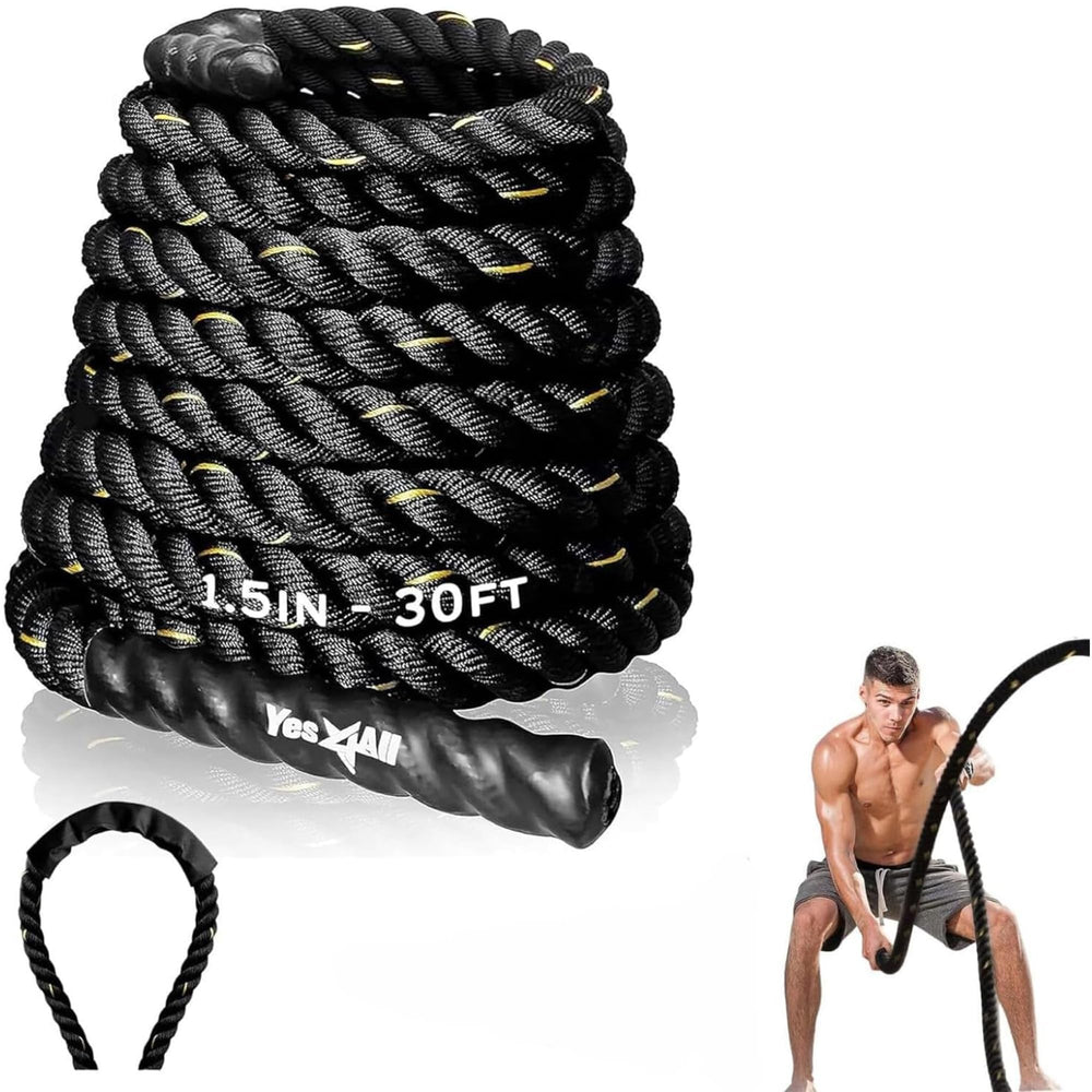 Yes4All battle rope front view showing durable Poly Dacron construction and length benefit