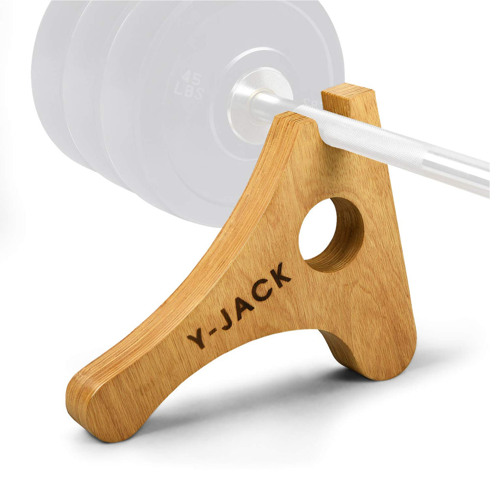 YES4ALL wooden Y-jack front view showing compact, sturdy design and easy transport benefit