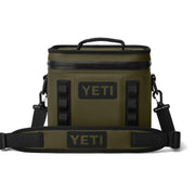 YETI Hopper Flip 8 front view in olive showing compact durable design