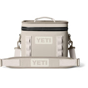 YETI front view showing Cape Taupe cooler and compact portability