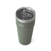 YETI Rambler front view in camp green showing sturdy shape and easy-grip benefit