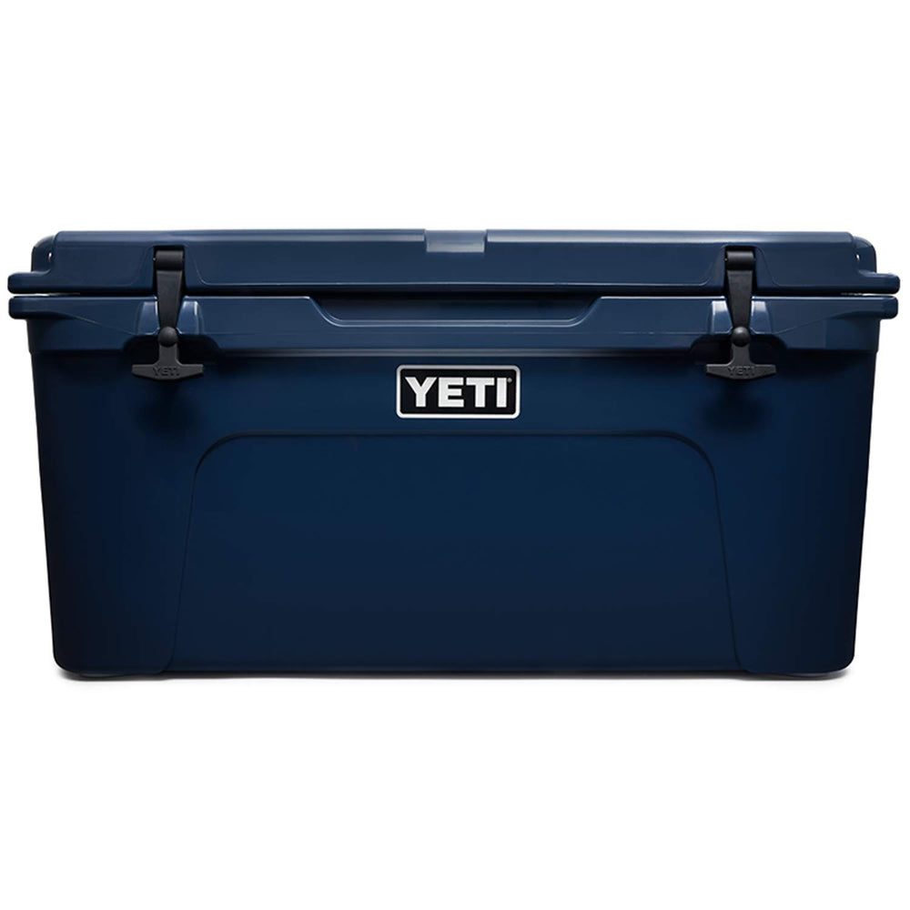 YETI Tundra 65 front view showing size and navy finish for durable outdoor use