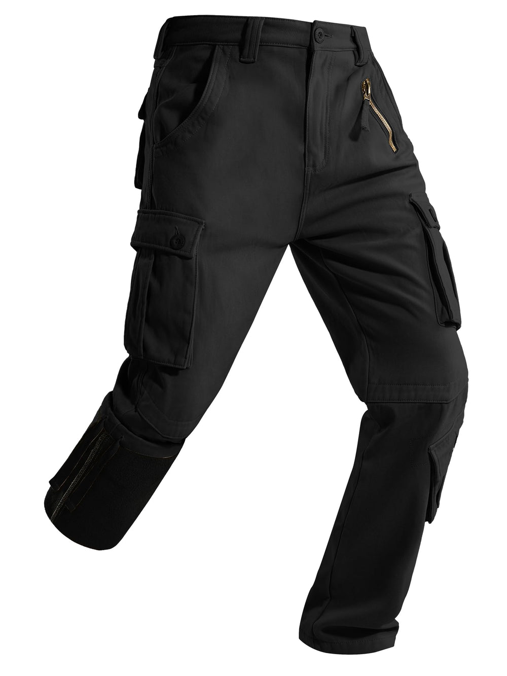 Yevtzl front view black cargo pants showing full silhouette and fit benefits