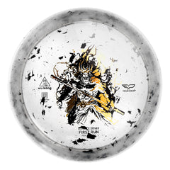 yikundiscs front view of grey Pro Worlds disc showing artwork and tournament-ready look