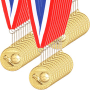 Yinkin front view medal showing gold finish and soccer motif, polished and presentable