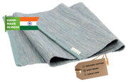 Yogasana front view showing hand‑woven cotton mat and natural look for sustainable practice