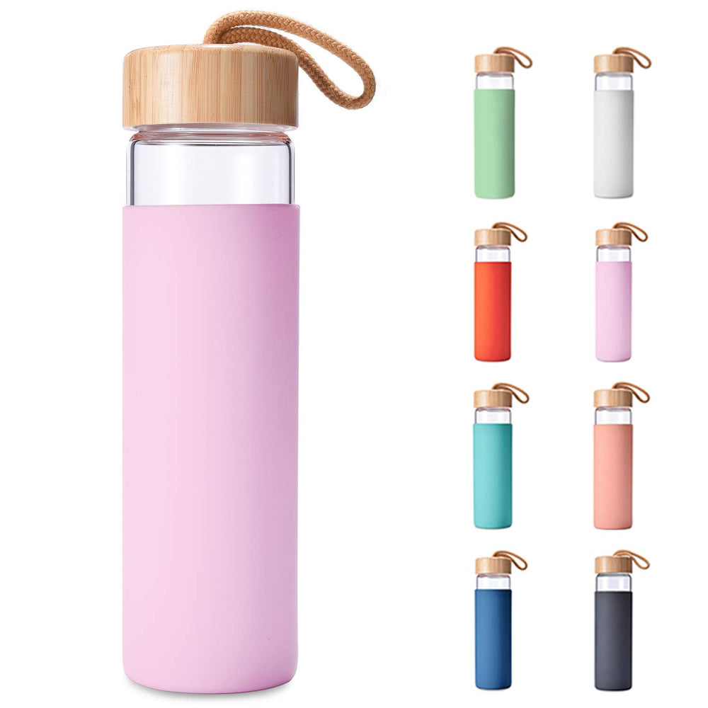 Yomious front view clear glass bottle showing sleek design and safe hydration