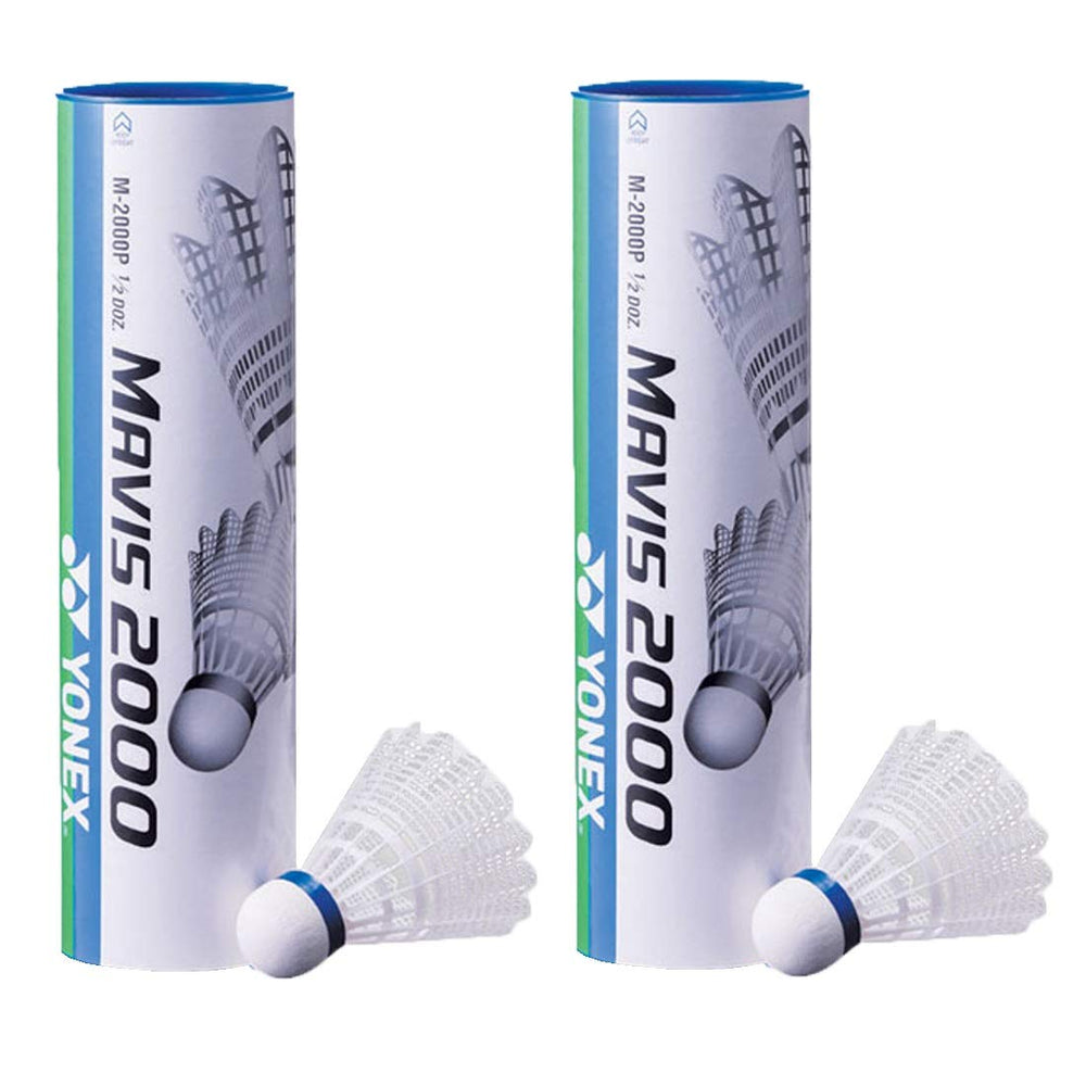 YONEX Mavis 2000 front packaging showing tubes and durable nylon design benefit