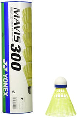 YONEX Mavis 300 cork and yellow cap detail showing clear speed coding and consistent impact feel