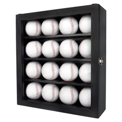 yongvelin front view display case showing 16 autographed baseballs and elegant presentation benefit