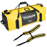 YOOSURE front view of 110L duffel showing airtight zipper and durable shape for superior protection