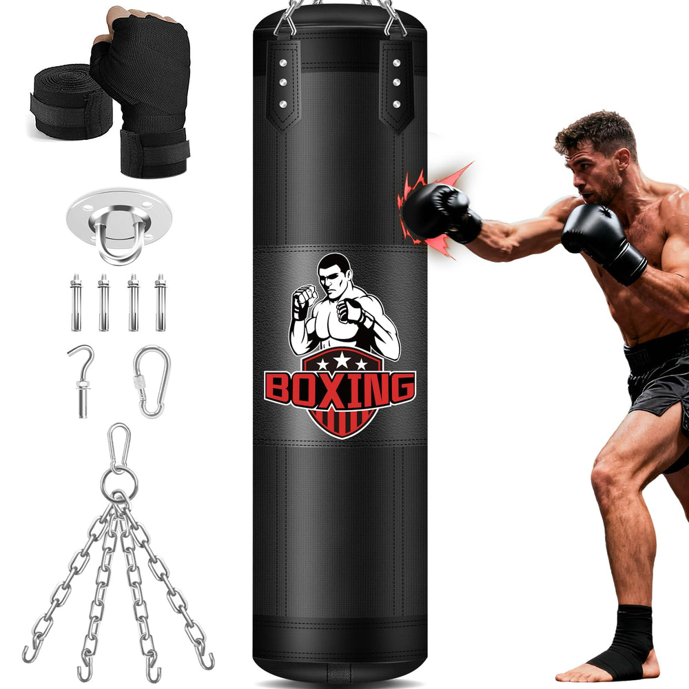 YORWHIN front view of the 4ft punching bag and included hanging kit showing durability