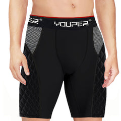 Youper close-up quilted sponge padding on hip demonstrating abrasion protection