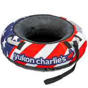 Yukon Charlie's front view showing patriotic cover and durable design benefit