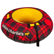Yukon Charlie's front view red plaid tube showing durable cover and sizing benefit
