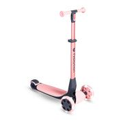 Yvolution front view pink scooter showing compact design and bright LED appeal