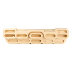 YY Vertical front view of hangboard showing all 10 grips and clean wood finish, clear training layout