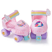 YYZIIOQ front view of pink quad skates showing fit and support