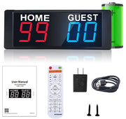 YZ scoreboard front view showing bright LED digits and clear HOME GUEST labels for quick reading
