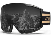 ZABERT front view of black goggles showing frameless design and clear fit