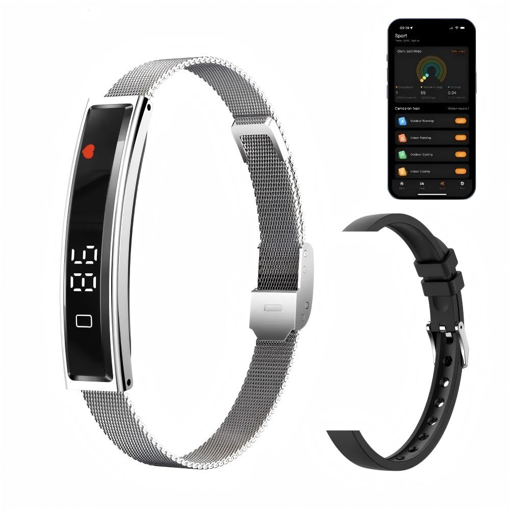 ZBNMY bracelet front view showing display and sleek silver finish for clear readouts