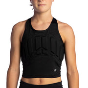 Zena front view black vest showing sleek protective coverage and comfortable fit