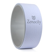 Zenocity yoga wheel front view showing stable frame and neutral gray finish for reliable practice