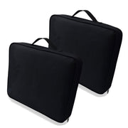 ZOMPAKER front view of two black stadium cushions showing compact portability and comfort