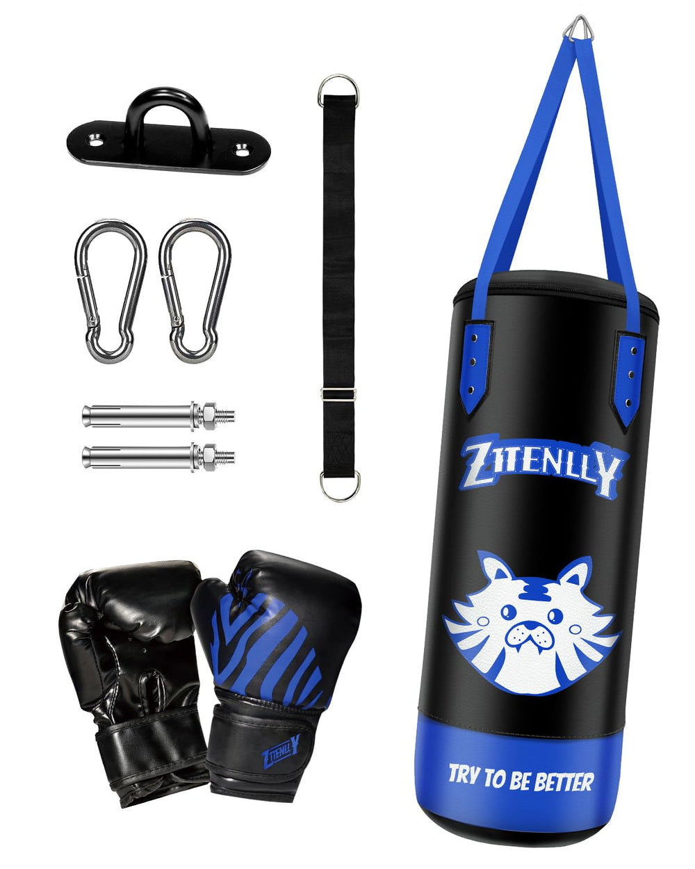 ZTTENLLY front view punching bag showing compact child-friendly size and durability