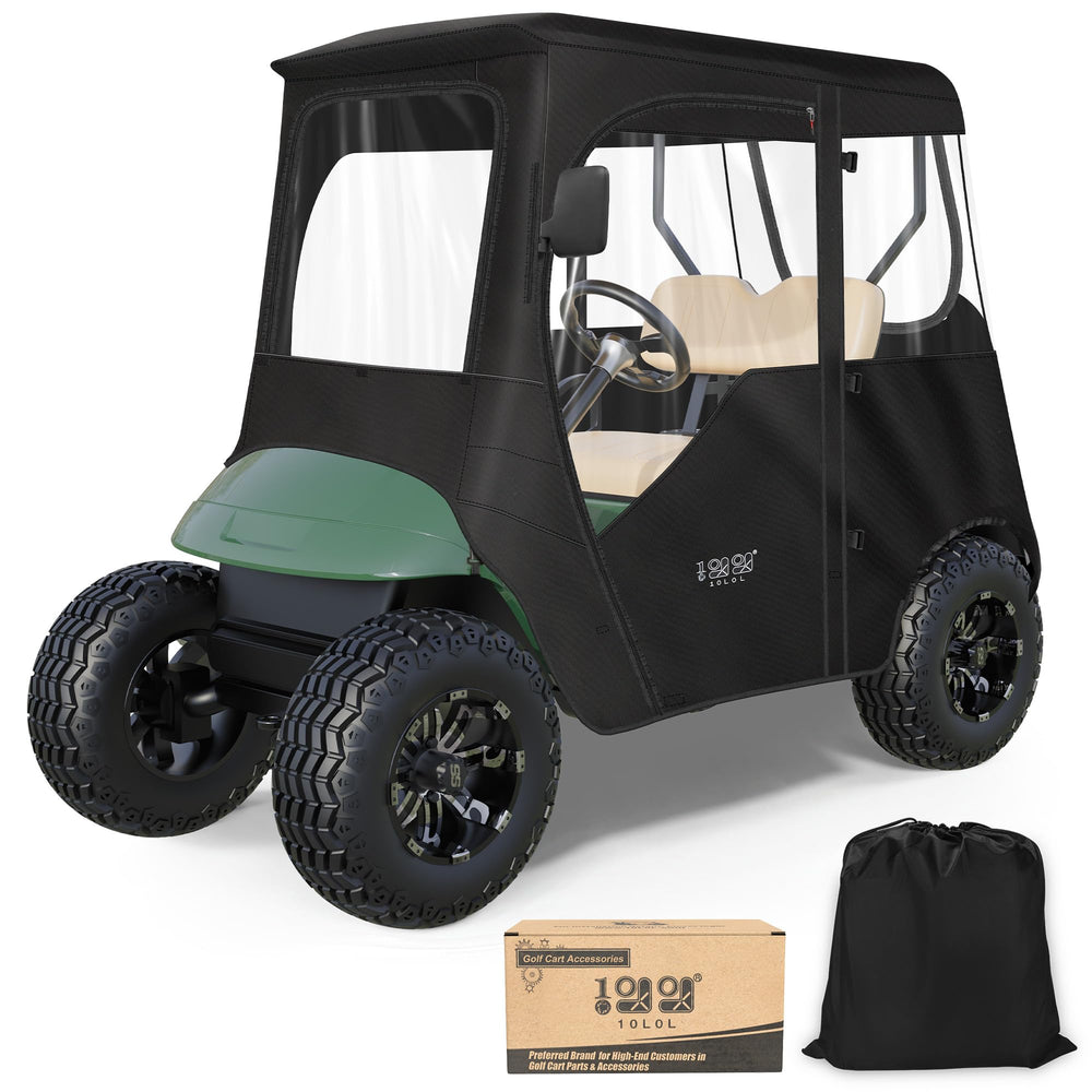10L0L front overview on EZGO TXT showing full weather protection and coverage