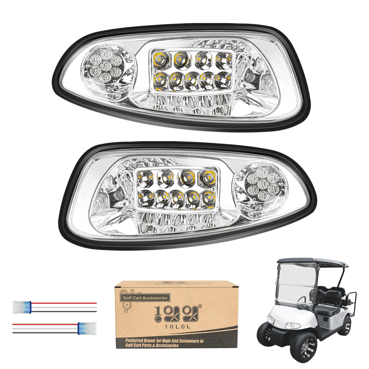 10L0L front packaging showing complete RXV headlight kit and easy install benefit