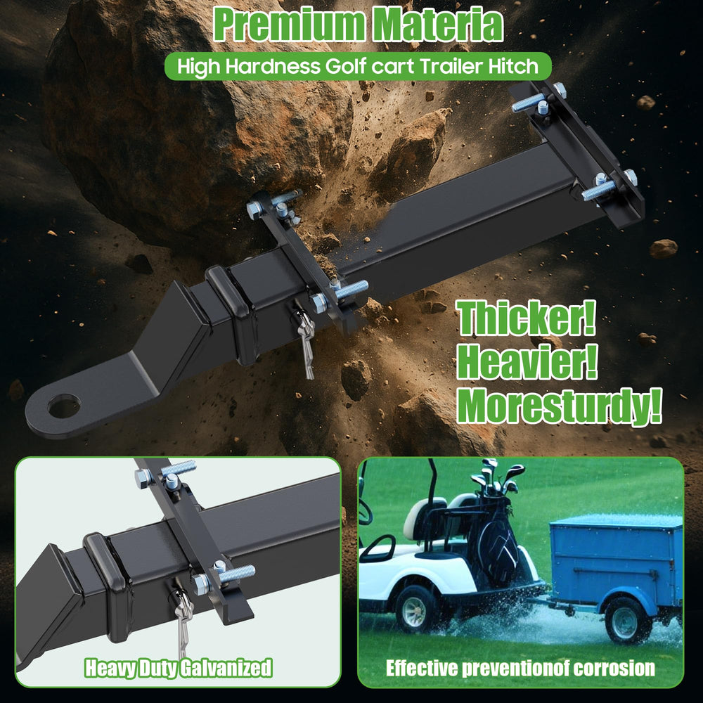 10L0L hitch installed on a golf cart demonstrating tidy under-seat placement