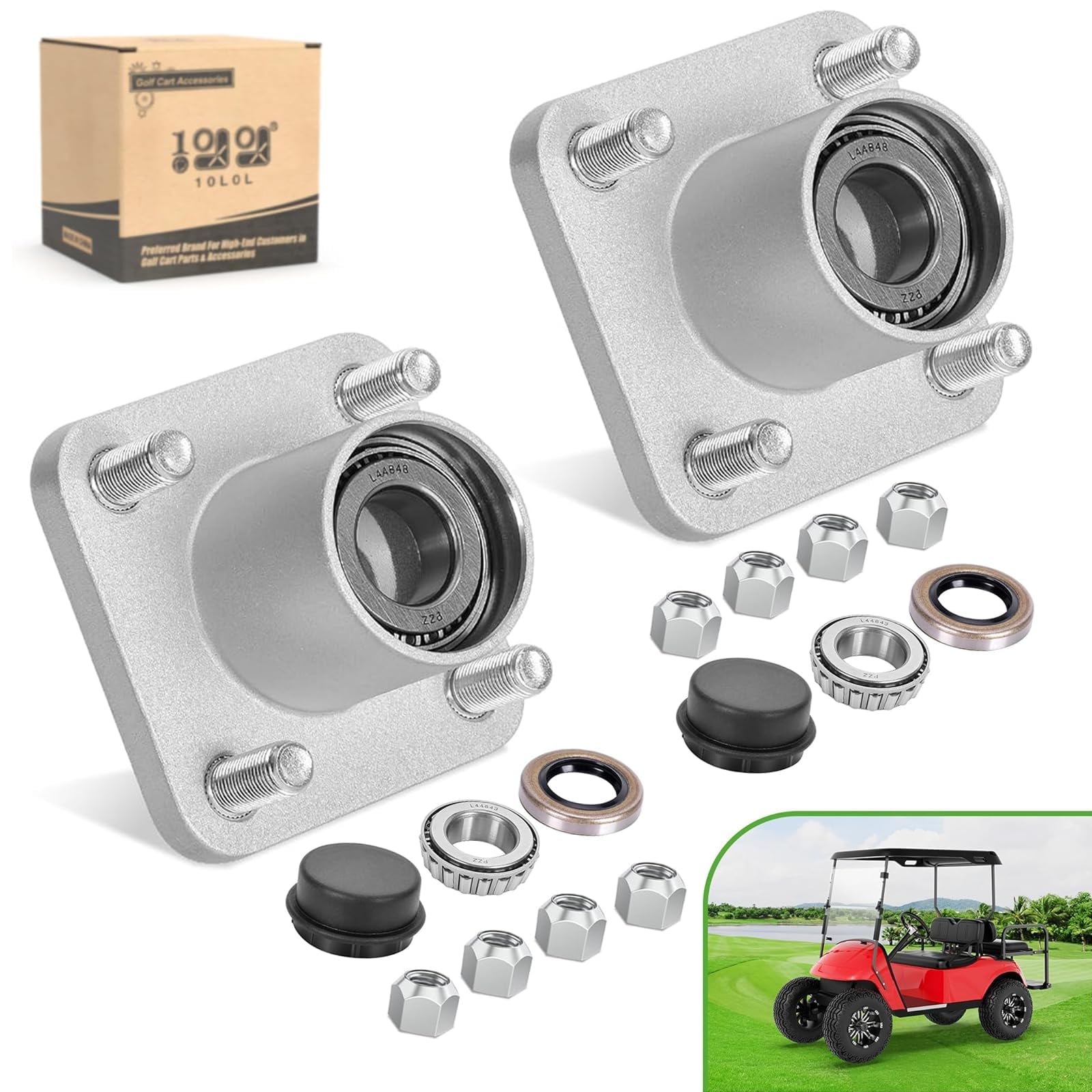 10L0L front hub assembly packaging showing two pre-assembled hubs and included parts