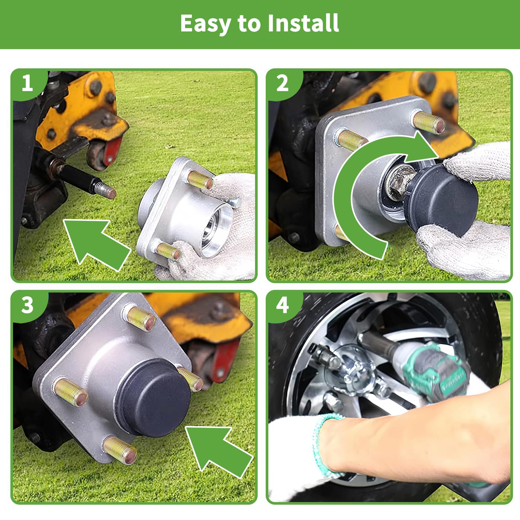 10L0L hub installed on Club Car DS front demonstrating restored wheel alignment