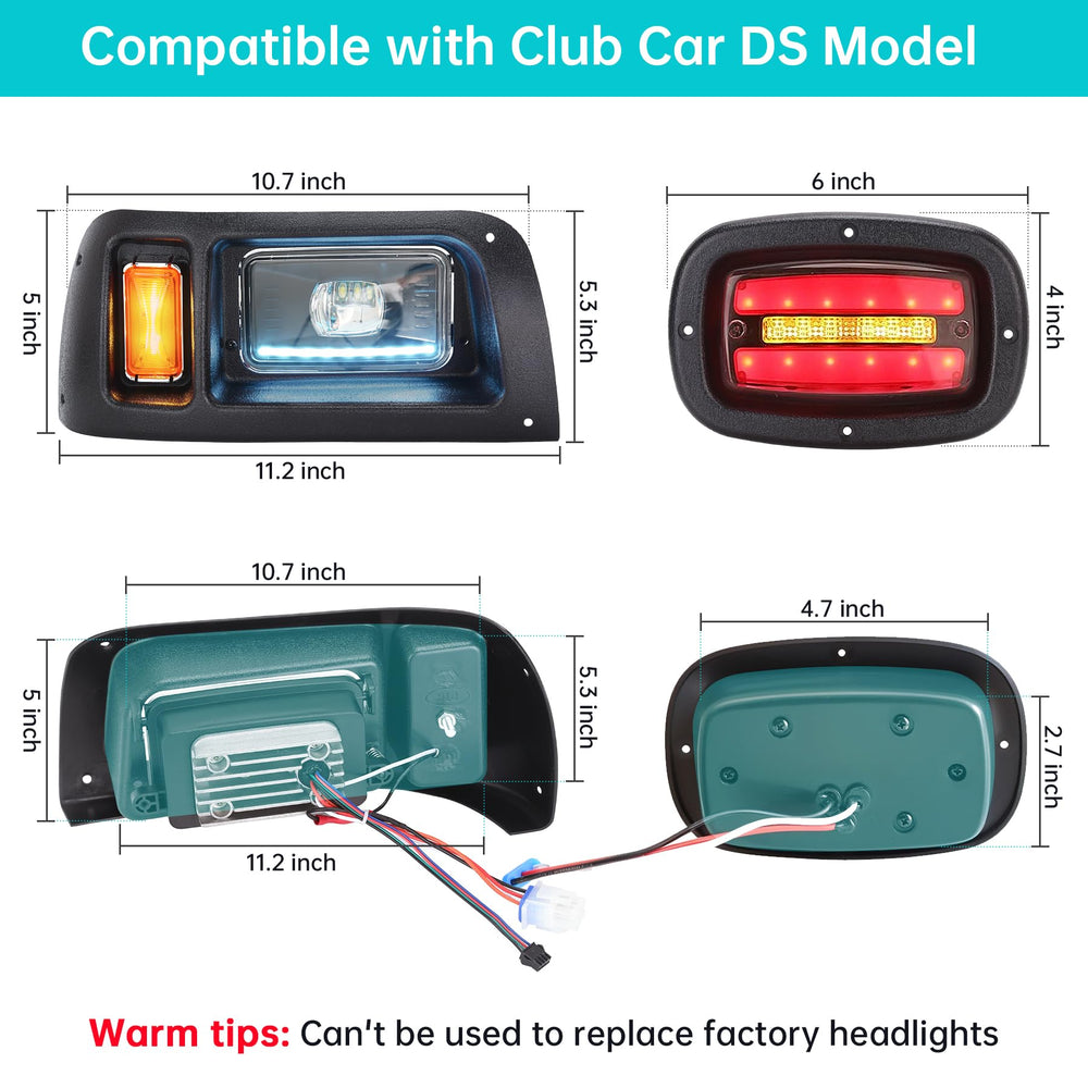 10L0L installed on Club Car DS front view improving forward illumination and safety