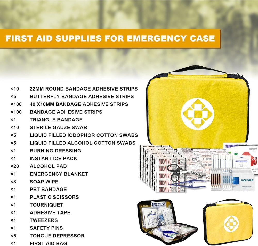 1st Aid open kit showing organized pockets and 300 items for fast access