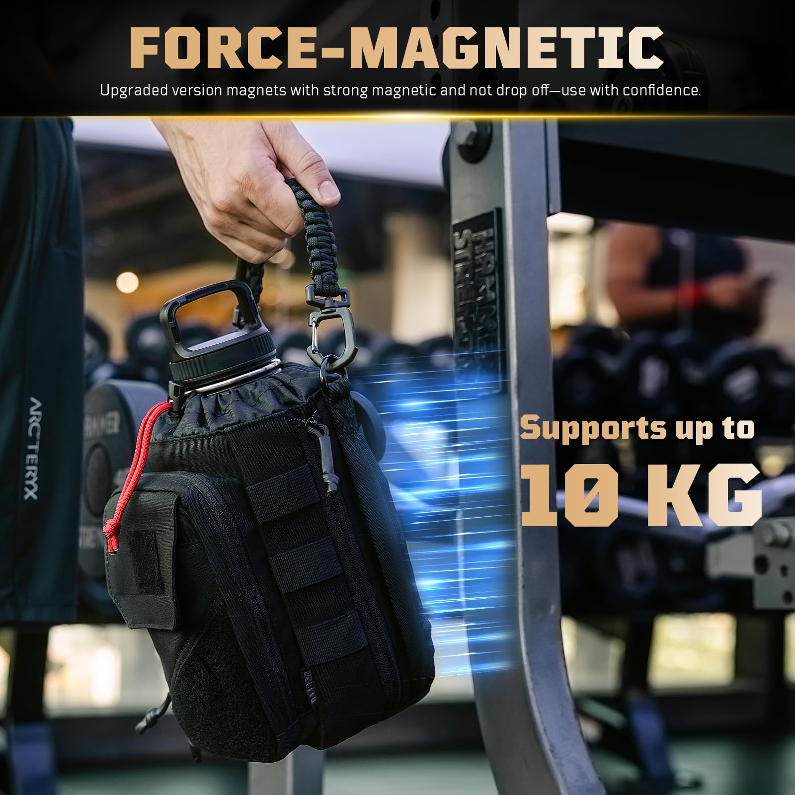 1TG Tactical expanded bottle compartment demonstrating secure fit for large bottles
