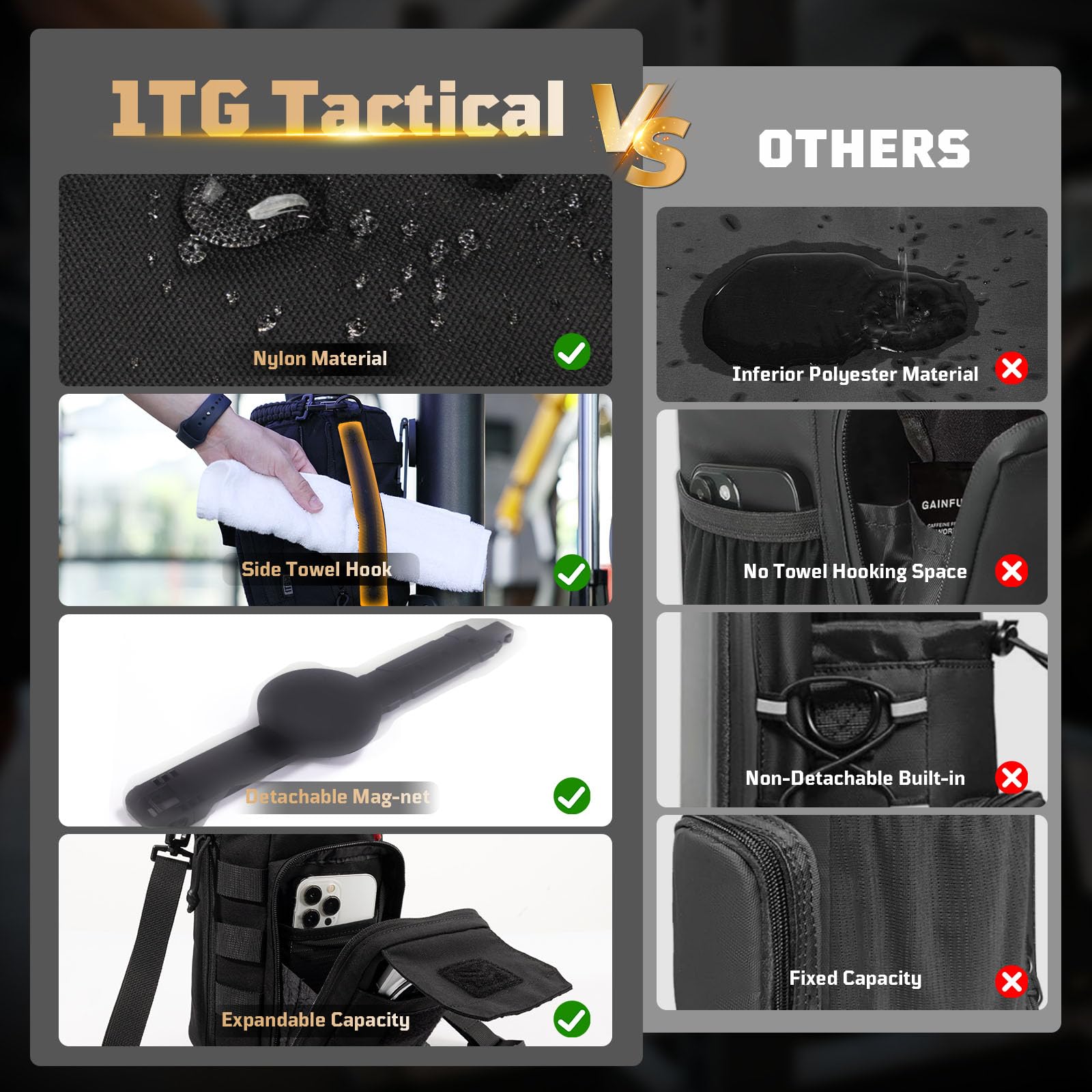 1TG Tactical straps and handle that provide comfortable carry options