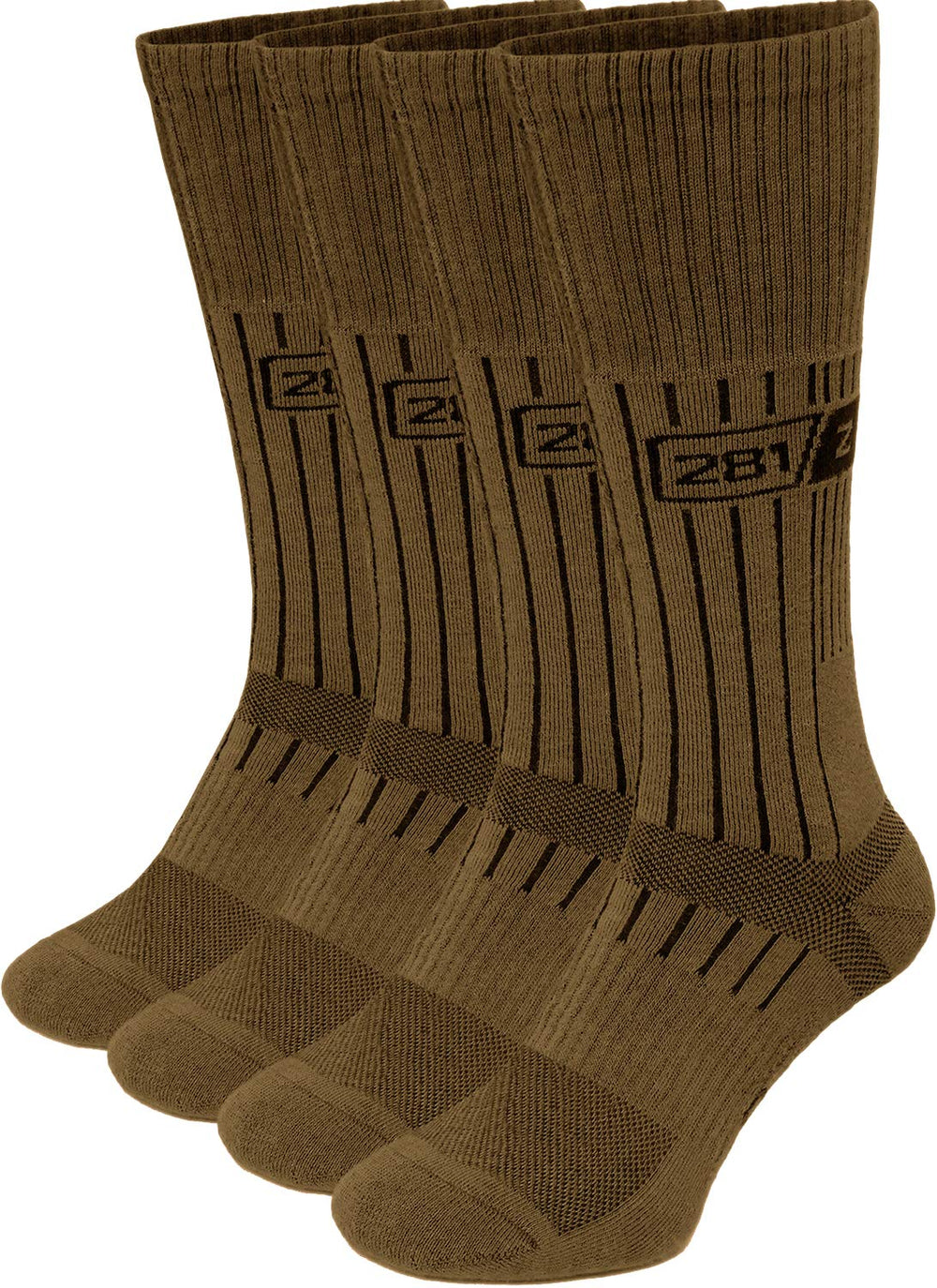 281Z coyote brown front packaging showing four-pack and over-the-calf design for reliable rotation