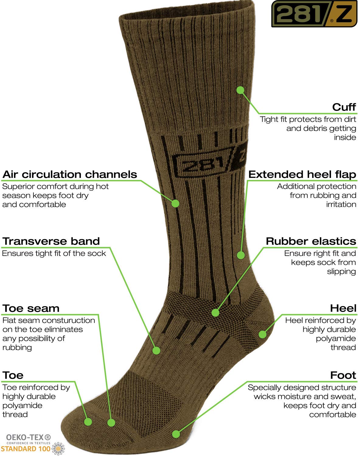 281Z socks worn with tactical boots demonstrating over-the-calf fit and secure protection