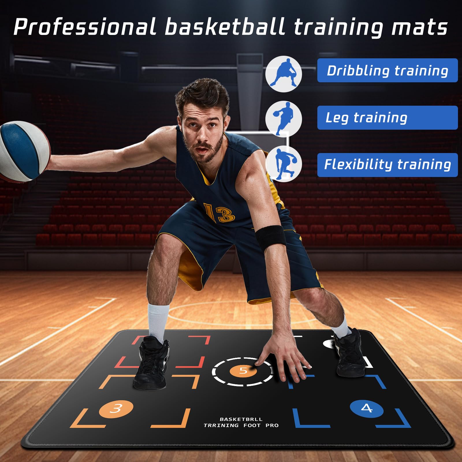 2F22E mat next to basketball showing compact training size and scale