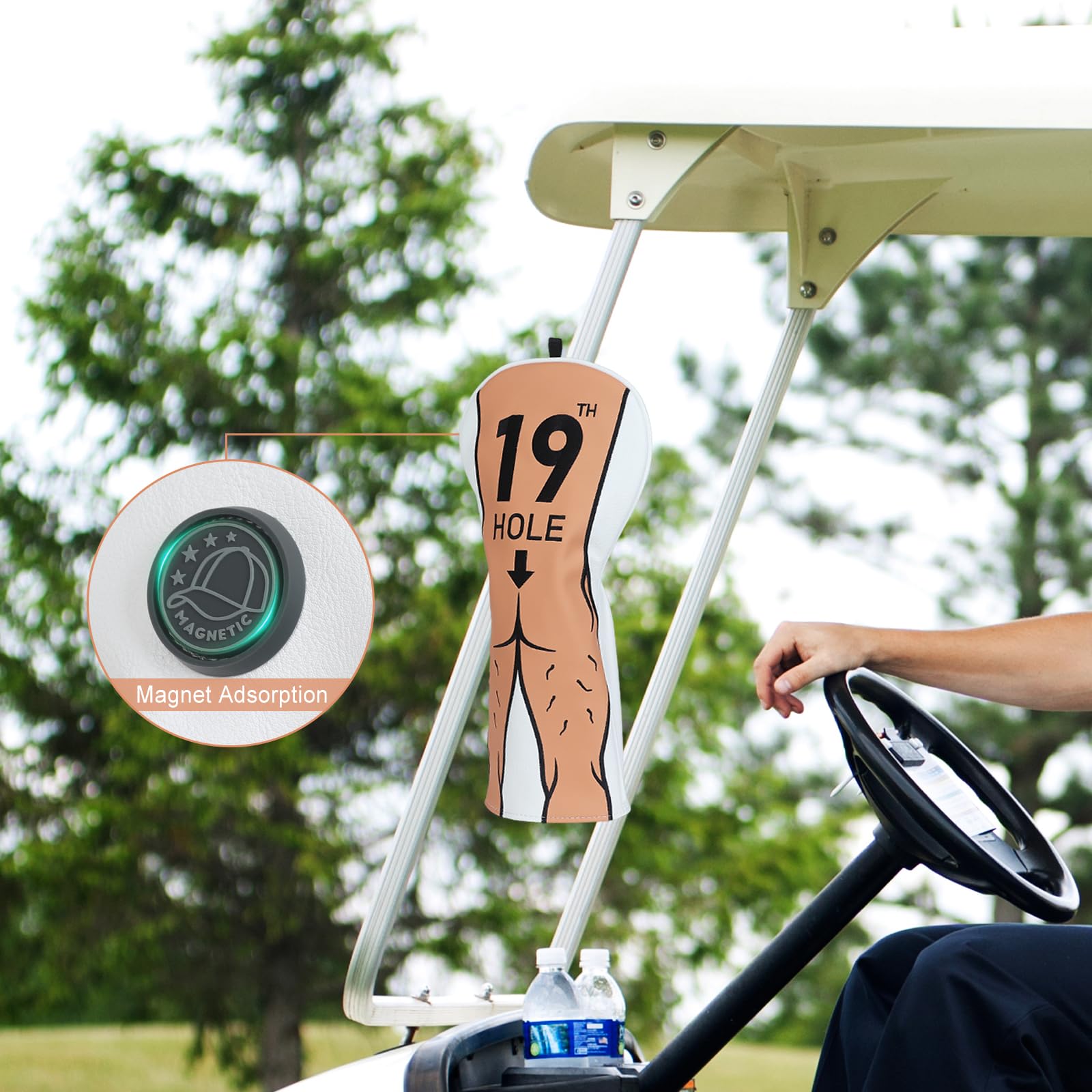 2thpart headcover magnet attached to golf cart for quick access
