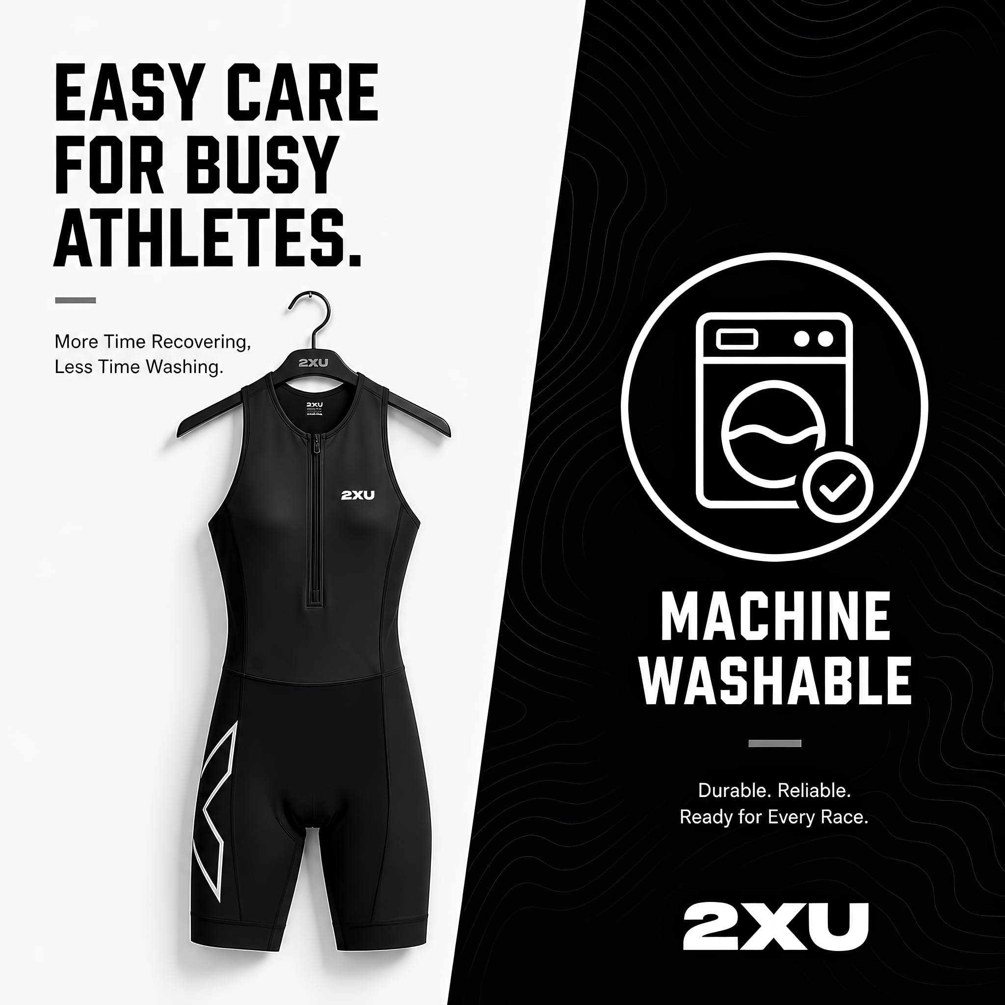 2XU trisuit flat-lay with scale showing size and coverage for fitting confidence benefit